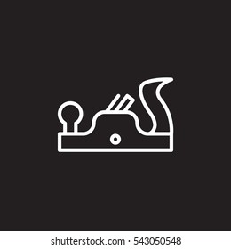 Plane tool line icon, outline vector sign, linear white pictogram isolated on black. Carpenter symbol, logo illustration