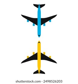 Plane top view. Aircraft flight. Airport vehicle. simple flat passenger plane illustration.