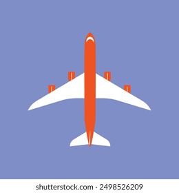 Plane top view. Aircraft flight. Airport vehicle. simple flat passenger plane illustration.