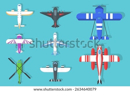 Plane top view with aircraft icon jet airliner vector transport symbol journey trip departure airways fly travel air business passenger design cargo aviation