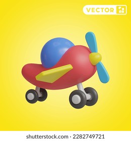 plane toy 3D vector icon set, on a yellow background