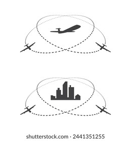 forma del corazón de la pista del avión con el icono de la ciudad 3d