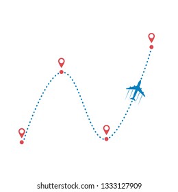 plane and its track isolated on white background. Vector illustration.
