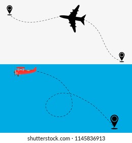 plane and its track on white background. Vector illustration.