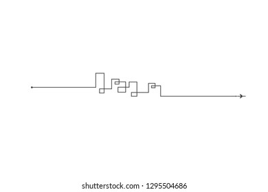 Plane and its track on white background. Vector illustration. Aircraft flight path and its route