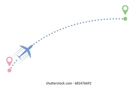 plane and its track on white background. Vector illustration.