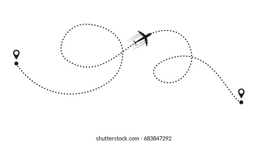 plane and its track on white background. Vector illustration.