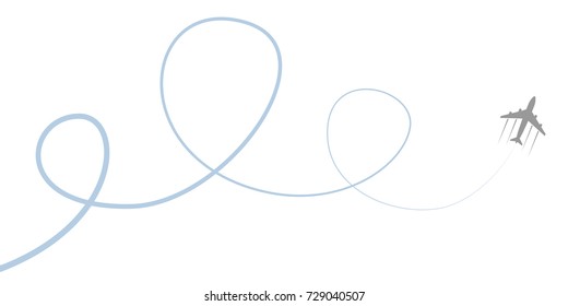 plane and its track on white background. Vector illustration.