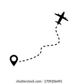 Plane track to point with dashed line way or air lines, airplane icon vector color editable. eps 10
