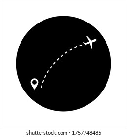 Plane track to point with dashed line way or air lines, airplane icon on white background