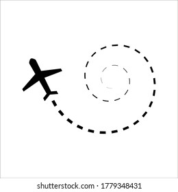 Plane track to point with dashed line way or air lines, airplane icon on white background