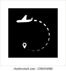 Plane track to point with dashed line way or air lines, airplane icon on background