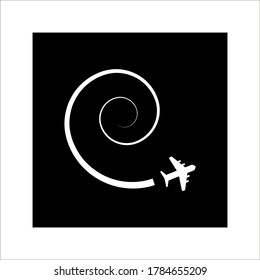 Plane track to point with dashed line way or air lines, airplane icon on background