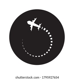 Plane track to point with dashed line way or air lines, airplane icon
