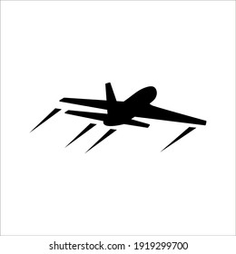 Una pista de vuelo a punto con línea discontinua o líneas aéreas, icono del avión sobre fondo blanco. modificable por color
