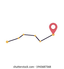 Plane track to point with dashed line way or air lines, airplane icon vector color editable