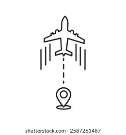 Plane track to point with dashed line way or air lines, airplane icon on white background
