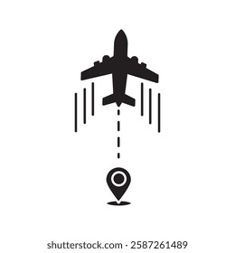 Plane track to point with dashed line way or air lines, airplane icon on white background
