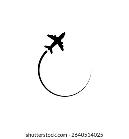 Plane track to point with dashed line way or air lines, airplane icon on white background