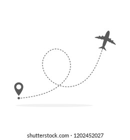 El avión y su vía, ruta o camino. Ilustración vectorial. Concepto de viaje