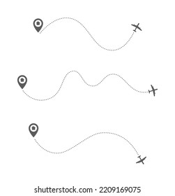 Plane Track Trace And Map Pin Marker Design Concept Icon Set