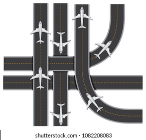 Plane Traffic on Runway on White Background illustration