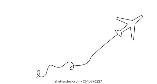 plane travel art continuous one outline line illustration doodle icon vector. trip line plane flight sketch air airplane fly world background airport path single aircraft drawn business road linear
