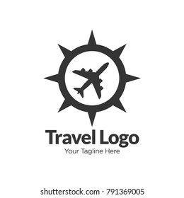plane Travel compass, symbol, plane, agency, travel, vacation. Vector logo template