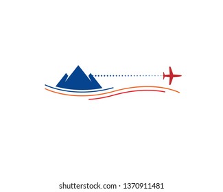 Plane Travel flying over mountain and river