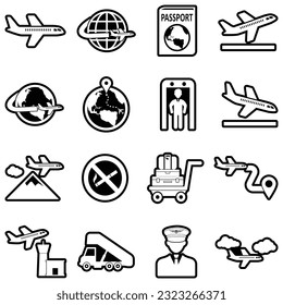 Plane Travel Icons. Line With Fill Design. Vector Illustration.