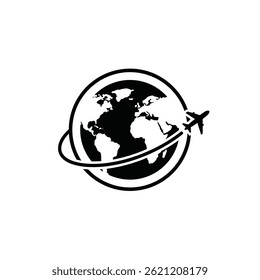 Plane travel round world, vector illustration