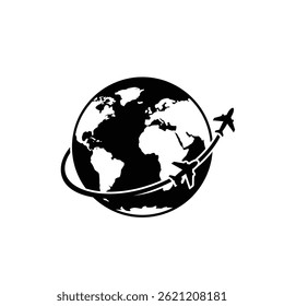 Plane travel round world, vector illustration