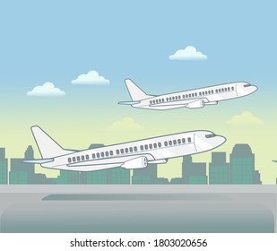 plane travel transportation launch on the airport.