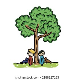 The Plane Tree Vector Illustration For Story Book. Aesop's Fable Illustration Transparent Background. Cute Illustration Cartoon For Fairy Tale Story And Book. 