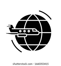 Plane trip black icon, concept illustration, vector flat symbol, glyph sign.