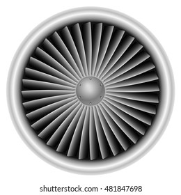 Plane Turbine Front View Isolated On White Background Vector Illustration.