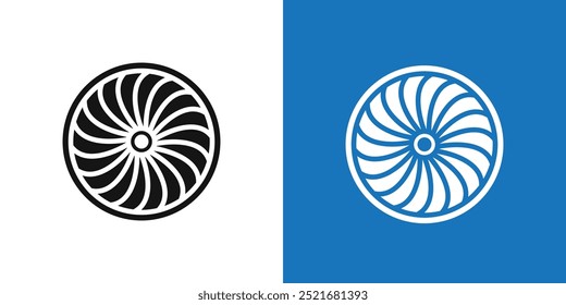 Plane turbine icon Flat vector set outline