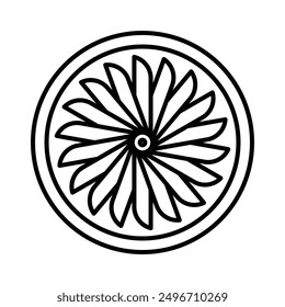 Marca lineal del logotipo del icono de la turbina plana en blanco y negro