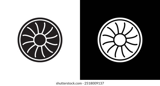 Ilustración de línea delgada plana de Vector de icono de turbina plana