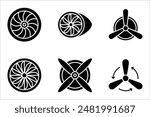 Plane turbine linear icon set. Airplane equipment. Jet propeller. Aeroengine. vector illustration on white background