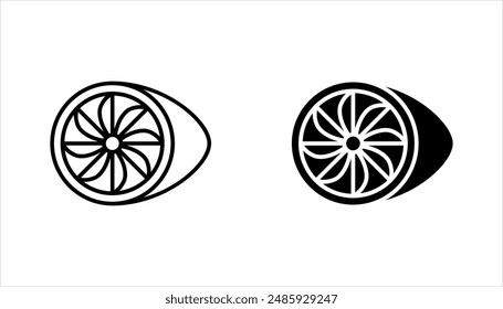 Conjunto de iconos lineales de turbina de avión. Equipo de avión. Hélice a reacción. Aeromotor. Ilustración vectorial sobre fondo blanco