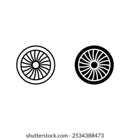 Plane turbine linear icon set. Airplane equipment. Jet propeller. Aeroengine color editable