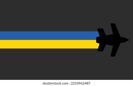 Plane with the Ukraine flag. The background icon plane black