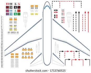Plane. A universal set of airplane fragments that can be used as a background for training, fact-finding brochures, drawing up an evacuation plan for an airplane, and creating your own model.