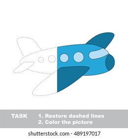 Plane in vector to be traced. Restore dashed line and color the picture. The tracing game for preschool children with easy game level.