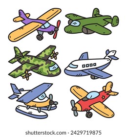 Plane Vector Doodle Illustration, Isolated Background