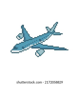 Plane vector icon. Pixel art. 8 bit logo for game. eps10