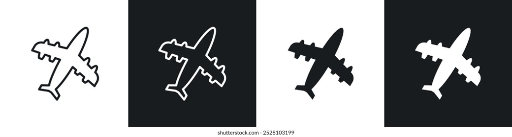 Plane vector icon set in black and white