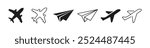 Plane vector icon set. Flying up airplane sign. Paper plane flat and line style. Travel aircraft route graphic elements isolated on white background. Vector illustration.