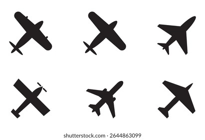 Plane vector icon set. Flying up airplane sign. Paper plane flat and line style. Travel aircraft route graphic elements isolated on white background. Vector illustration.